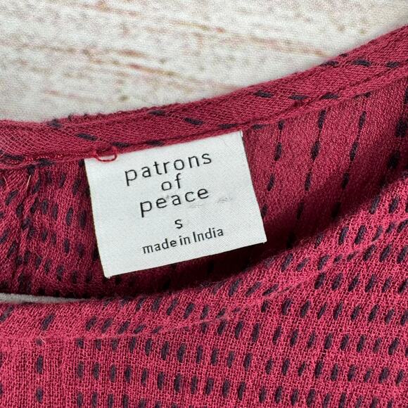 Patrons of Peace Geometric Print Babydoll Mini Dress Womens Small Red Wine - Picture 7 of 11